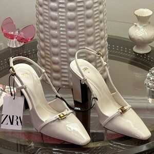 NWT Zara Cream Patent Sling Back Mary Janes